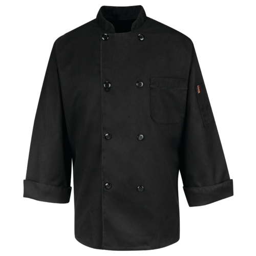 Custom Black Eight-Button Double-Breasted Chef Coat — garment development reference