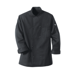 Custom Black Ten Pearl-Style Double-Breasted Chef Coat — garment development reference