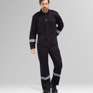 Custom Black Utility Coverall with Turn-Down Collar - main product view