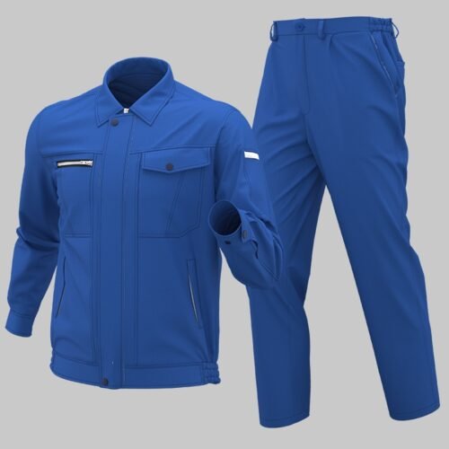 Custom Blue Zip-Front Work Jacket and Trousers Set - main product view