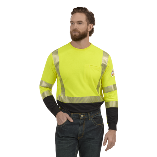Custom Colorblock Hi-Vis Long Sleeve Work Shirt — garment development reference