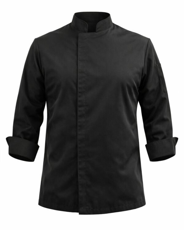 Custom Concealed-Snap Modern Chef Jacket with Sleeve Pocket Custom Concealed-Snap Modern Chef Jacket with Sleeve Pocket — garment development reference