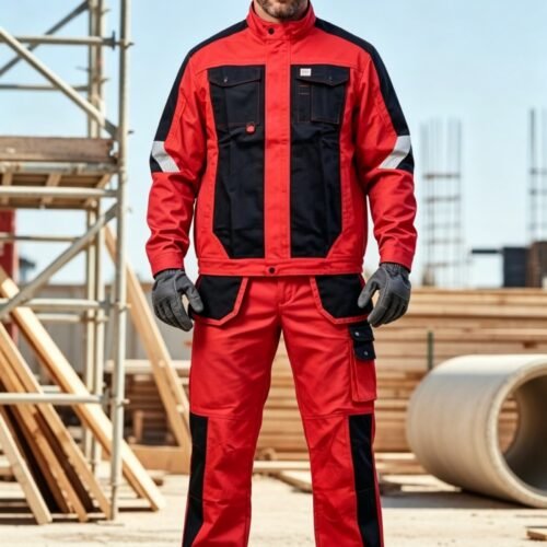 Custom Contrast-Panel Factory Work Jacket and Trouser Set Custom Contrast-Panel Factory Work Jacket and Trouser Set — garment development reference