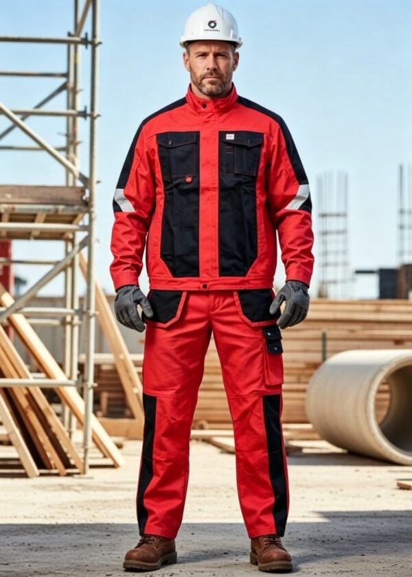 Custom Contrast-Panel Factory Work Jacket and Trouser Set Custom Contrast-Panel Factory Work Jacket and Trouser Set — garment development reference