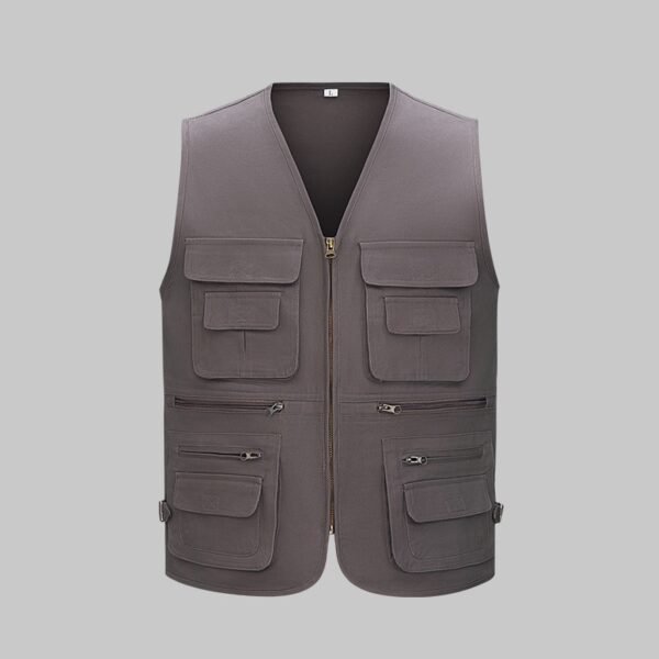 Custom Cotton-Forward V-Neck Work Vest with Metal-Look Zipper Custom Cotton-Forward V-Neck Work Vest with Metal-Look Zipper — reference garment view 2