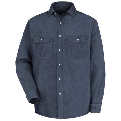 Custom Dark Denim Long-Sleeve Flap Pocket Work Shirt - main product view