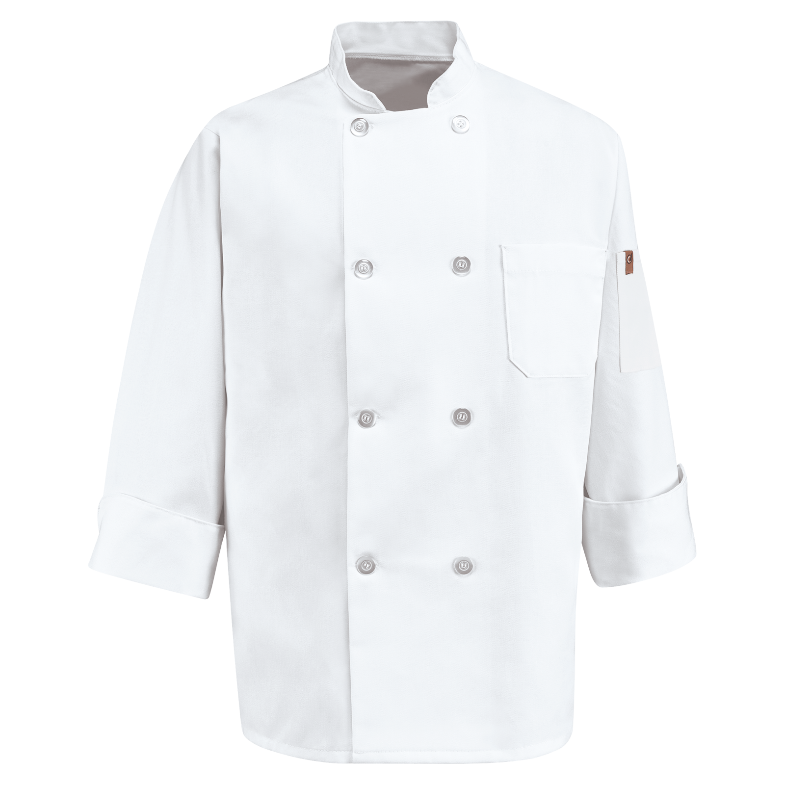Chef Coat — Eight Pearl Button Chef Coat with Thermometer Pocket garment reference