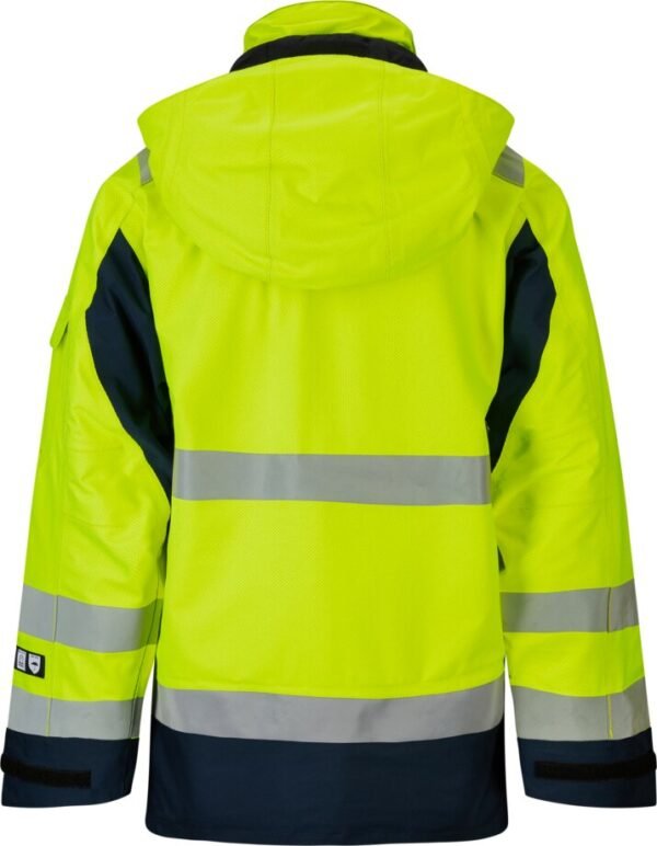 Custom Fluorescent-Panel Weather Work Jacket with Detachable Hood — reference garment view 4