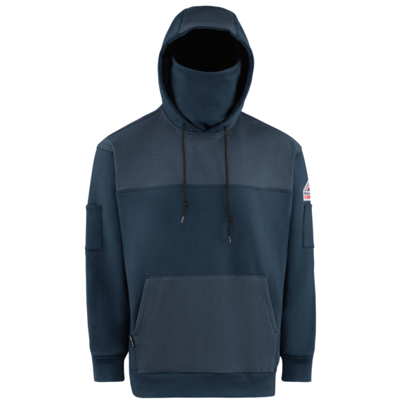 Custom FR Fleece Pullover Work Hoodie with Face-Covering Option Custom FR Fleece Pullover Work Hoodie with Face-Covering Option — garment development reference