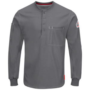 Custom FR Knit Henley Work Shirt with Utility Pocket Options — garment development reference