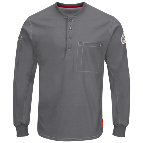 Custom FR Knit Henley Work Shirt with Utility Pocket Options Custom FR Knit Henley Work Shirt with Utility Pocket Options — garment development reference