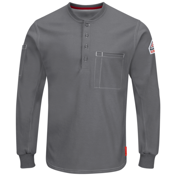 Custom FR Knit Henley Work Shirt with Utility Pocket Options Custom FR Knit Henley Work Shirt with Utility Pocket Options — garment development reference