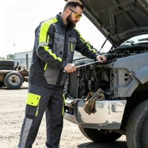 Mechanic Uniform — Custom High Visibility Mechanic Workwear Uniform Set Grey Black Hi Vis Yellow garment reference