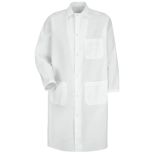 Custom Gripper-Front Butcher Coat with Exterior Pockets Custom Gripper-Front Butcher Coat with Exterior Pockets — garment development reference