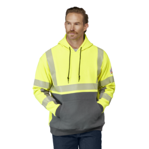 Custom Hi-Vis Color-Block Waffle-Lined Pullover Work Hoodie — garment development reference