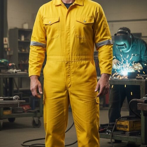 Custom Hi-Visibility Yellow Reflective Industrial Coverall Custom Hi-Visibility Yellow Reflective Industrial Coverall — garment development reference