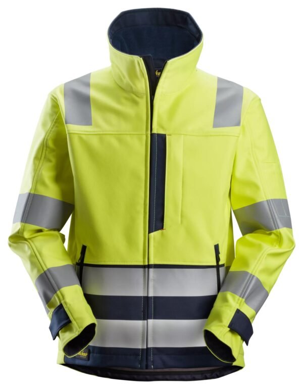 Custom High-Visibility Brushed Softshell Work Jacket with Articulated Sleeves Custom High-Visibility Brushed Softshell Work Jacket with Articulated Sleeves — garment development reference