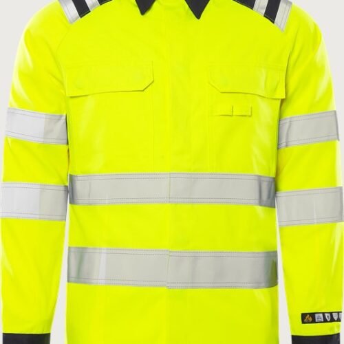 Custom High-Visibility Industrial Work Shirt with Covered Front and Flap Pockets — garment development reference