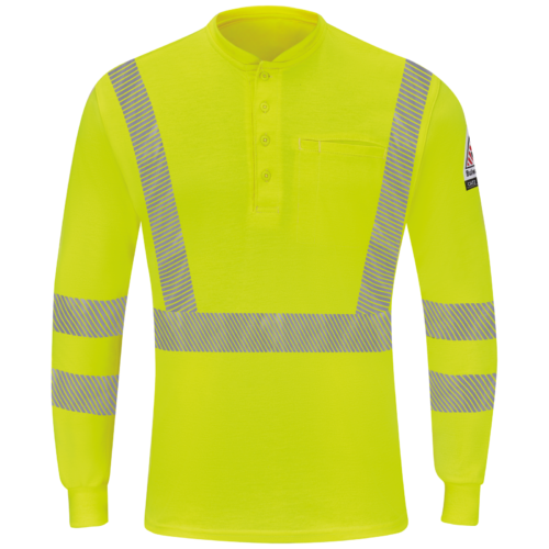 Custom High-Visibility Long-Sleeve Henley Work Shirt — garment development reference