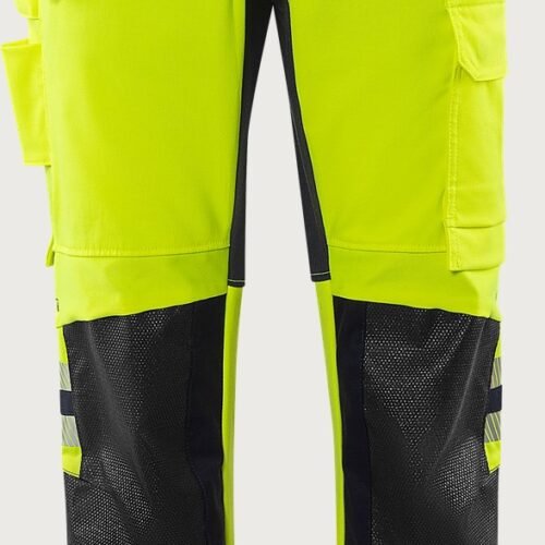 Custom High-Visibility Stretch Craftsman Trousers with Reinforced Utility Pockets Metal-Free Pants — Flamestat Green high vis craftsman stretch trousers aramid class 2 2942 GFS garment reference