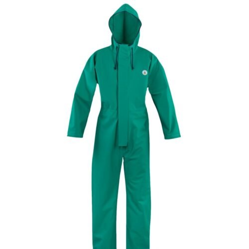 Custom Hooded Green Seam-Configured Industrial Coverall - main product view