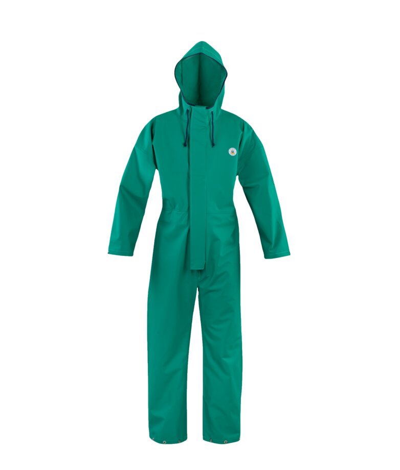 Custom Hooded Green Seam-Configured Industrial Coverall - main product view