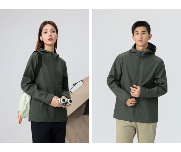 Custom Hooded Stretch Softshell Work Jacket with Optional Inner Layer Custom Hooded Stretch Softshell Work Jacket with Optional Inner Layer — reference garment view 8