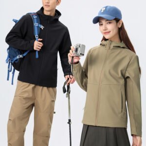 Custom Hooded Stretch Softshell Work Jacket with Optional Inner Layer — garment development reference
