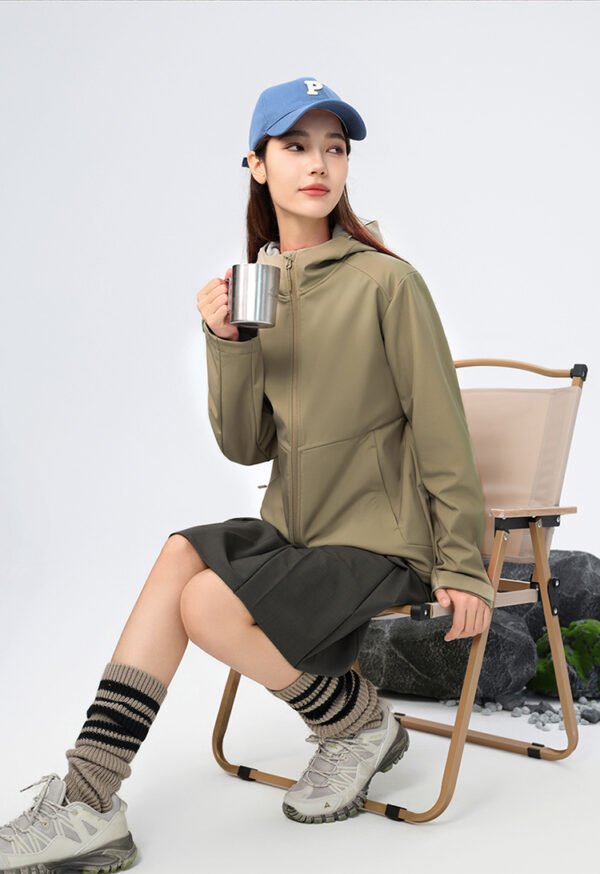 Custom Hooded Stretch Softshell Work Jacket with Optional Inner Layer Custom Hooded Stretch Softshell Work Jacket with Optional Inner Layer — reference garment view 3