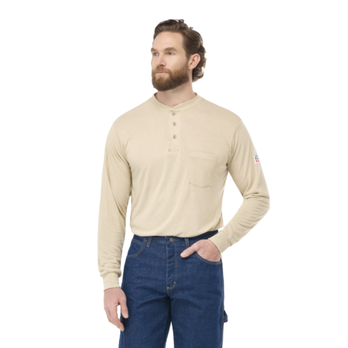 Custom Lightweight Long-Sleeve Henley Work Shirt with Chest Pocket Custom Lightweight Long-Sleeve Henley Work Shirt with Chest Pocket — garment development reference