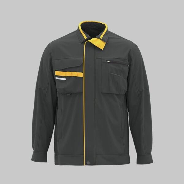 Custom Lightweight Stretch Work Jacket Shirt with Contrast Visibility Panels Custom Lightweight Stretch Work Jacket Shirt with Contrast Visibility Panels — garment development reference