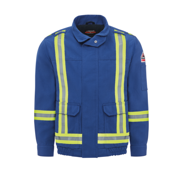 Custom Lined FR-Style Enhanced-Visibility Bomber Jacket Custom Lined FR-Style Enhanced-Visibility Bomber Jacket — garment development reference