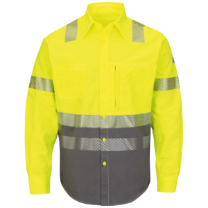 Custom Long-Sleeve Color-Block Hi-Vis Utility Uniform Shirt — garment development reference