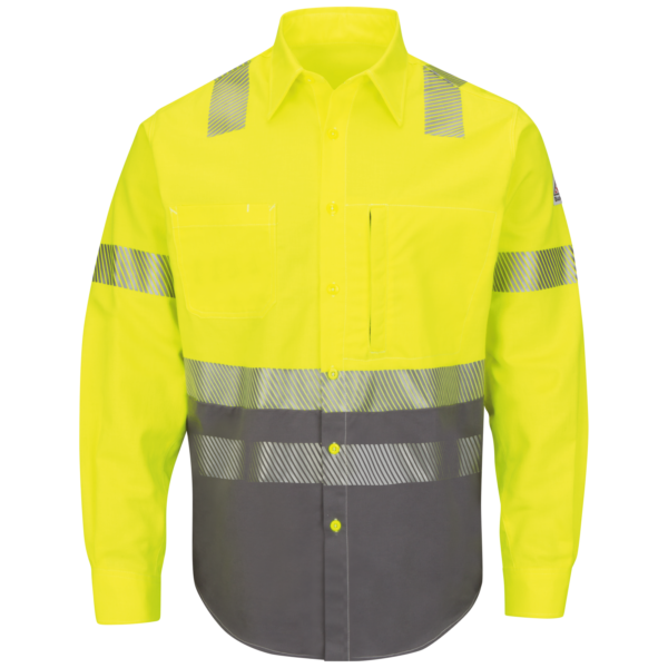Custom Long-Sleeve Color-Block Hi-Vis Utility Uniform Shirt Custom Long-Sleeve Color-Block Hi-Vis Utility Uniform Shirt — garment development reference