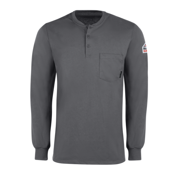 Custom Long-Sleeve FR Henley Work Shirt with Underarm Gussets Custom Long-Sleeve FR Henley Work Shirt with Underarm Gussets — garment development reference