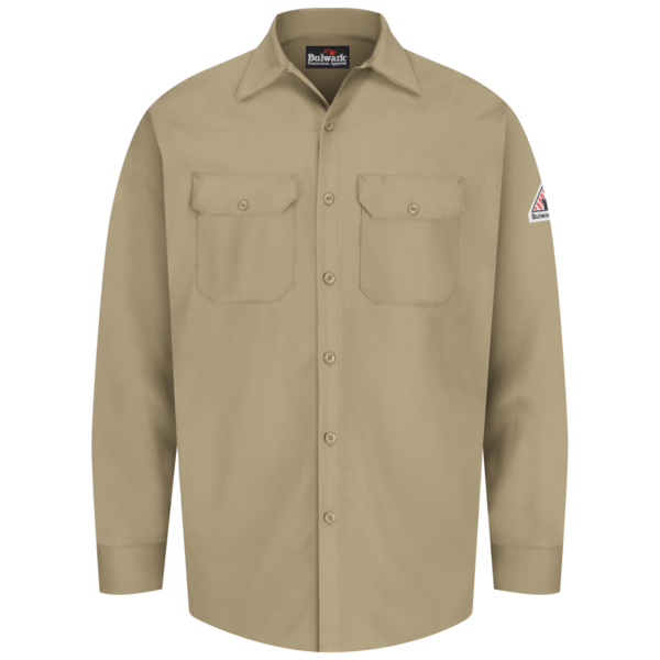 Custom Long-Sleeve FR Work Shirt with Dual Flap Chest Pockets Custom Long-Sleeve FR Work Shirt with Dual Flap Chest Pockets — garment development reference
