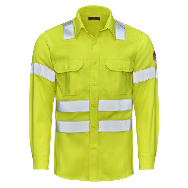 Custom Long-Sleeve Hi-Vis Button-Front Work Shirt — garment development reference
