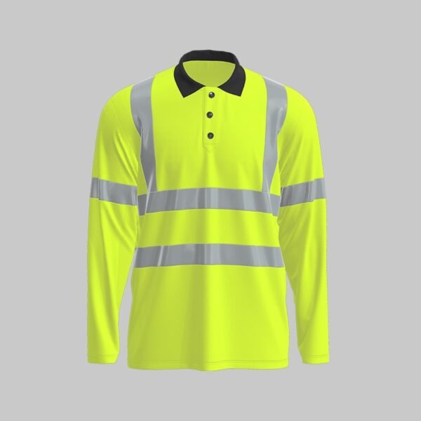 Custom Long-Sleeve Hi-Vis Reflective Polo Shirt Custom Long-Sleeve Hi-Vis Reflective Polo Shirt - additional same-model product view
