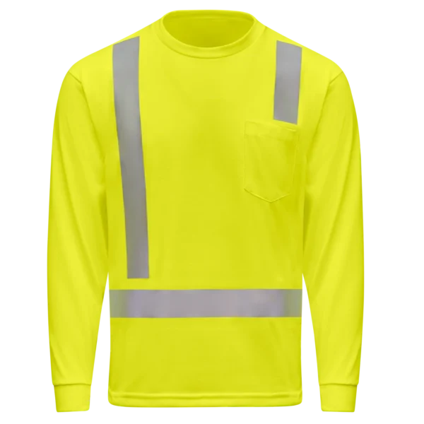 Custom Long Sleeve Hi-Visibility Pocket Jersey Work T-Shirt Hi-Vis Long Sleeve T-Shirt — Hi-Visibility Long Sleeve Pocket T-Shirt - Type R Class 2 garment reference