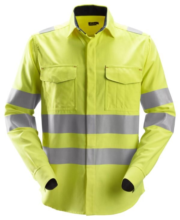 Custom Long-Sleeve High-Visibility Work Shirt with Dual Chest Pockets — garment development reference