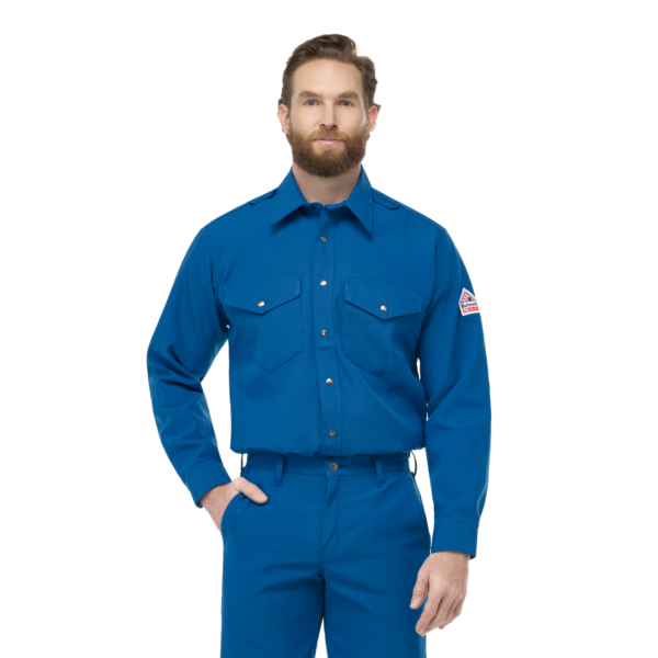 Custom Long-Sleeve Snap-Front Flame-Resistant Uniform Shirt — garment development reference