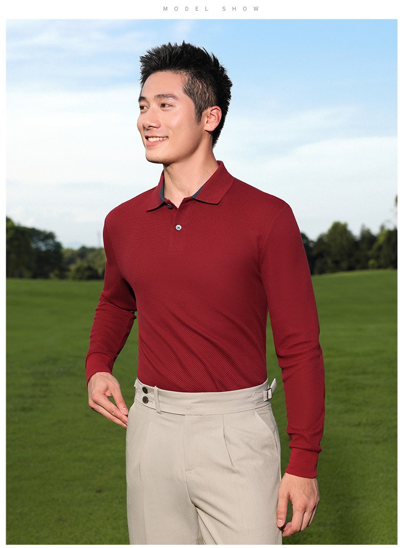Custom Long-Sleeve Textured Knit Work Polo — reference garment view 4