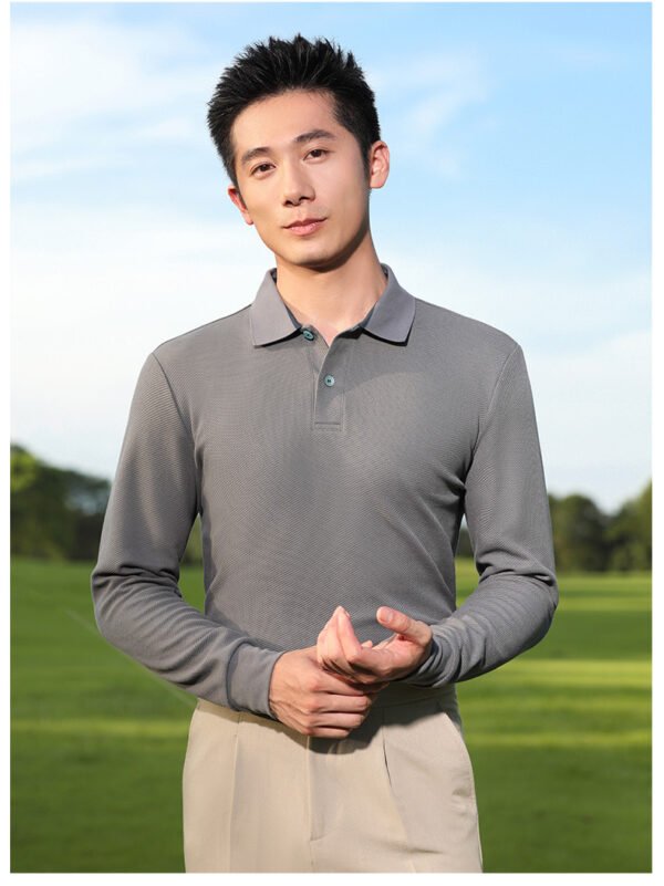 Custom Long-Sleeve Textured Knit Work Polo — reference garment view 3