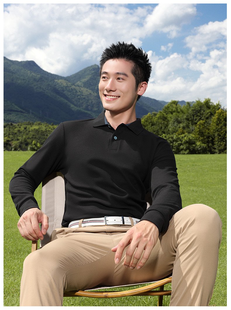 Custom Long-Sleeve Textured Knit Work Polo — reference garment view 2