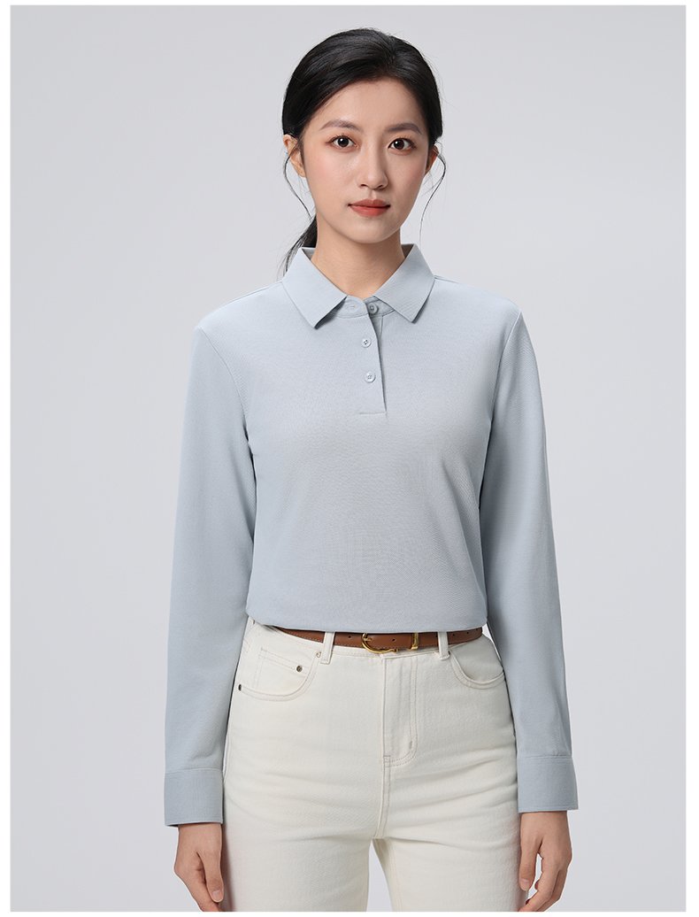 Custom Long-Sleeve Textured Knit Work Polo with Double-Layer Collar — reference garment view 4