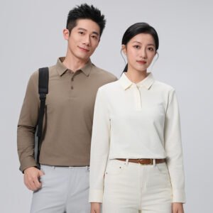 Custom Long-Sleeve Textured Knit Work Polo with Double-Layer Collar — garment development reference