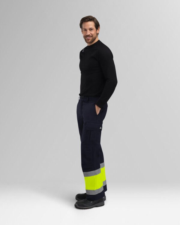 Custom Multi-Hazard Hi-Vis Work Trousers with Elasticated Waist and Knee-Pad Pockets Custom Multi-Hazard Hi-Vis Work Trousers with Elasticated Waist and Knee-Pad Pockets — garment development reference