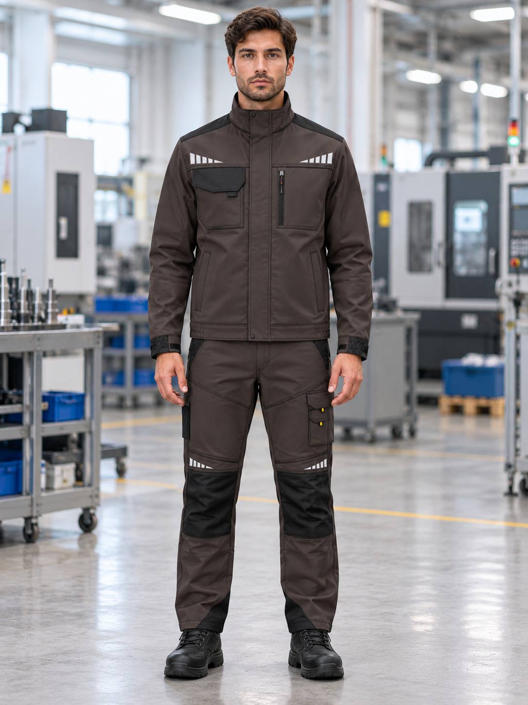 Custom Multi-Pocket Factory Worker Jacket and Trouser Set - complete garment view