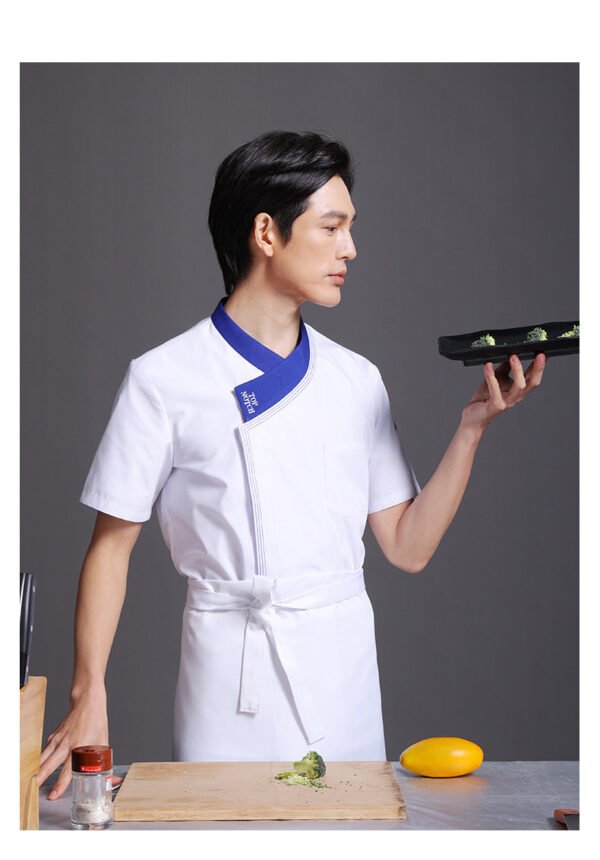 Custom Short-Sleeve Chef Jacket with Contrast Collar and Full Back Vent Panel Custom Short-Sleeve Chef Jacket with Contrast Collar and Full Back Vent Panel — reference garment view 2