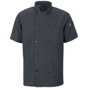 Custom Short-Sleeve Double-Breasted Chef Coat with Vent and Mobility Panel Options — garment development reference